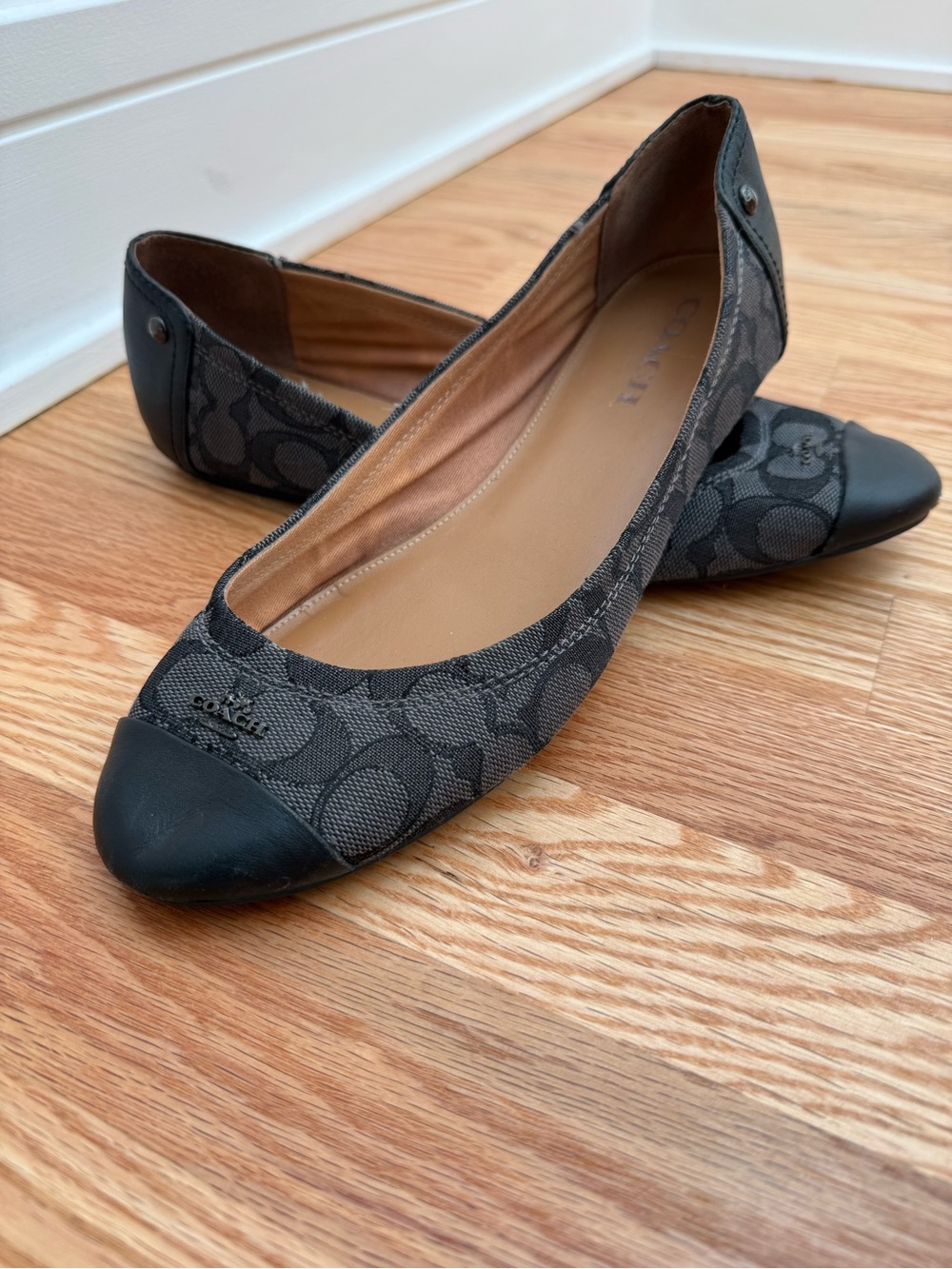 Coach Black Signature Fabric Cap-Toe Chelsea Ballet Flats 10